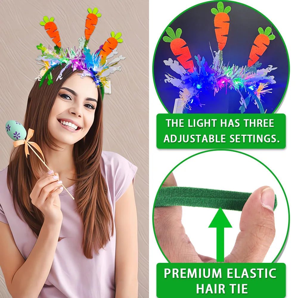 Easter Rabbit Headband with Colorful Egg Strip And Button Holiday Party Accessory Egg Chick Headdress for Easter Celebrations Lootquake LLC