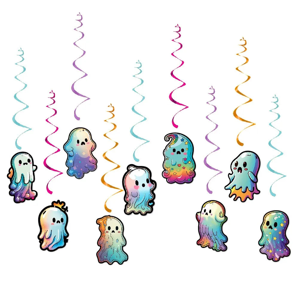 Funny Colorful Halloween Ghost Banner Paper Cute Ghost Spiral Pendant DIY Ghost Ceiling Decoration Halloween Party Decor