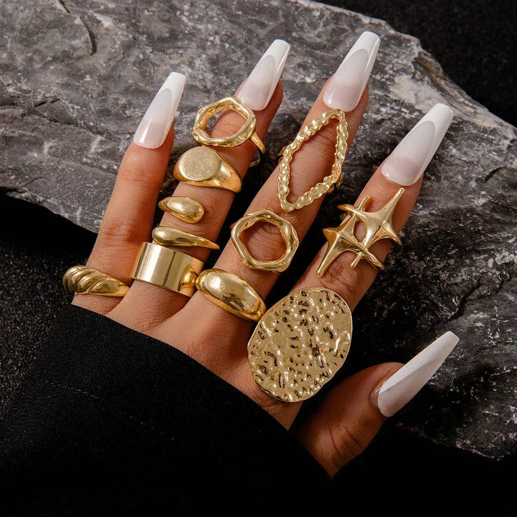 Docona Fashion Elegant Stacking Gold Colour Rings Geometric Design Ring Set Accessories Daily Festival Party Gifts 27910