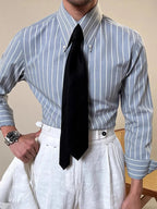 Vintage Striped Printed Slim Shirts Mens Casual Long Sleeve Lapel Buttoned Shirt 2025 Spring Fall Mens Shirt Naple Style Clothes Lootquake LLC