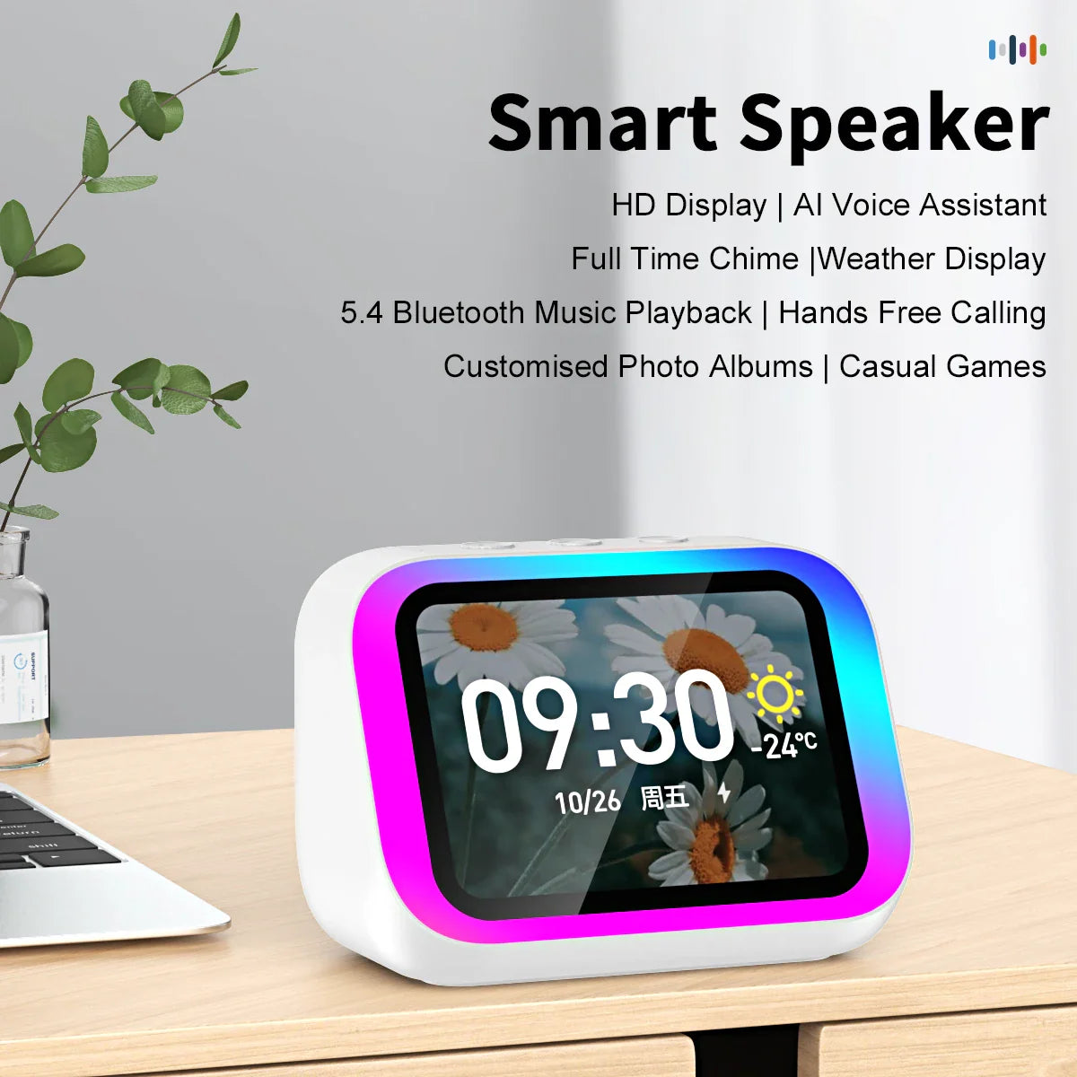 Smart Bluetooth Translator RGB Speaker 18 Languages Real-time Translation AI bluetooth 5.4 speaker with LCD display, game,alarm Lootquake LLC