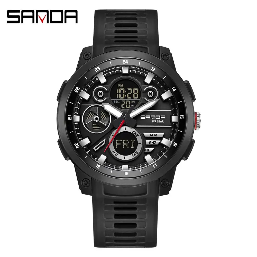 SANDA Sports Men's Electronic Watch Fashion Multi functional Waterproof LED Dual Display Men's Electronic Watch 3379