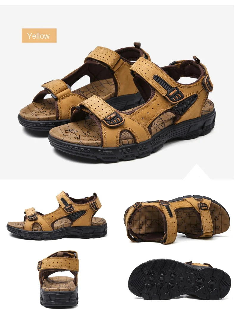 Outdoor Wading Summer Sandals For Men Anti Slip Cool Leather Slides With Arch Support and Massage Plus Size Beach Sandalias Lootquake LLC