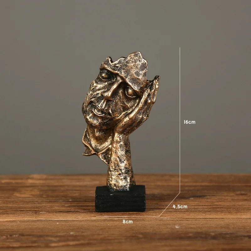 New Creative Abstract Silence Is Gold Abstract Figurine Resin Hand Face Men Statue Sculpture Home Office Living Room Desk Decor Lootquake LLC