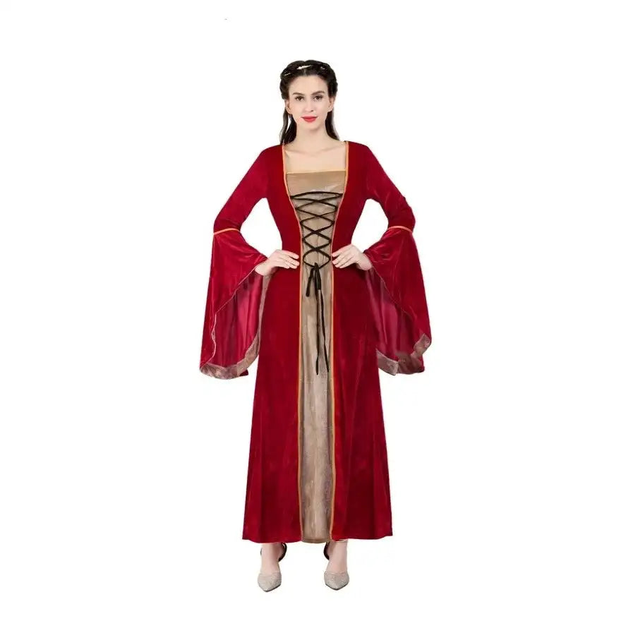 Medieval Renaissance Velvet Long Dress Women Victorian Retro Fancy Gown Halloween Cosplay Costume Plus Size