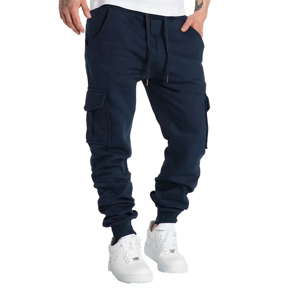 Mens Sweatpants Straight Fit Drawstring Multi-pocket Pants THRIXINE