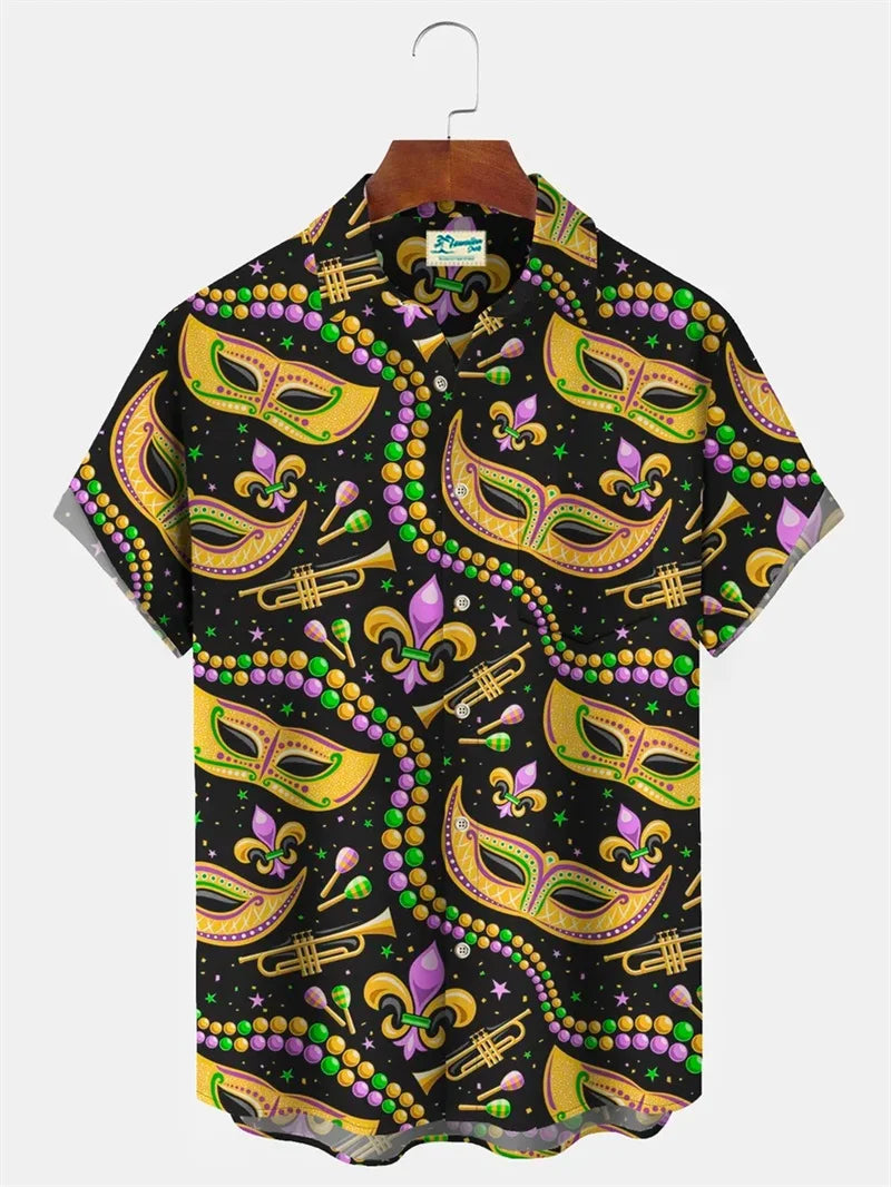 2024 Men's Mardi Gras Shirt 3D Print Short Sleeve Casual Shirts Streetwear Loose Plus Size Mens Hawaiian Shirts Tops T-Shirt Lootquake LLC
