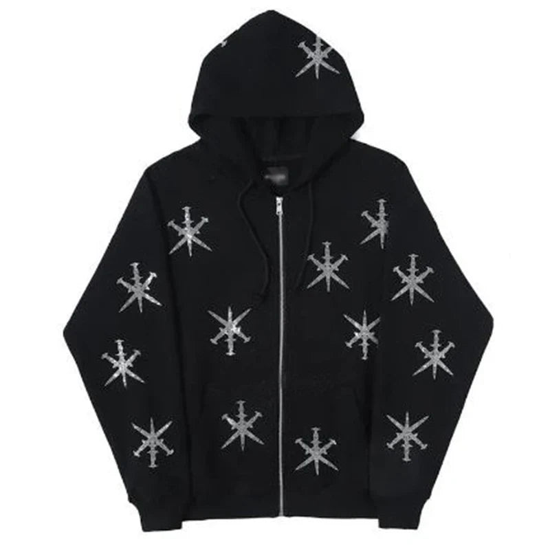 Men's Oversized Zip Hoodie Spider Print Hoodie Y2K Hip Hop Street Style Fashion Punk Sports Jacket Pullover Jacket Apparel Pi-Mart