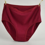 1pc Women's Cotton High Waist Panties – Vertical Stripe Plus Size Underwear Breathable Solid Lingerie Shorts Simple Lady Briefs