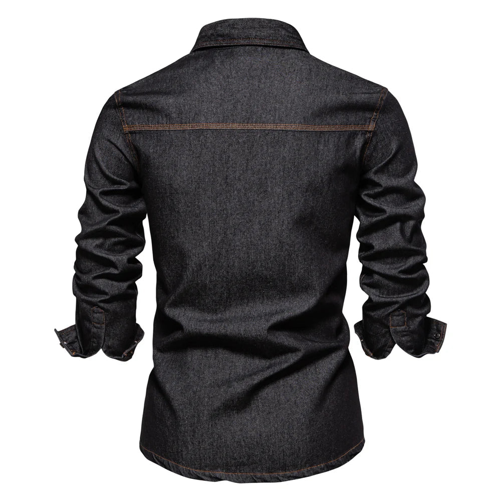 AIOPESON Brand New Mens 100% Cotton Denim Shirts Double Pocket Casual Cowboy Mens Shirts Long Sleeve Autumn Jeans Shirts for Men Lootquake LLC