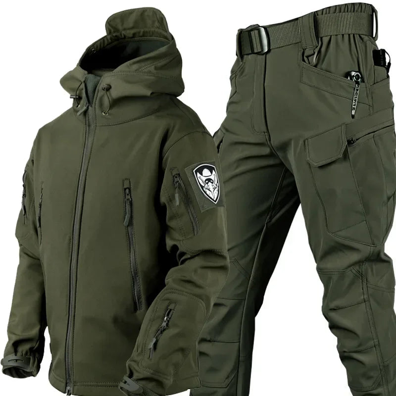 5XL Shark Skin Soft Shell Autumn and Winter Plush Thickened Mountaineering Tactics Training Breathable Windproof Charge Suit Lootquake LLC