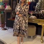 Vintage Fashion Printed V-neck Long Dress Women Spring Long-sleeved Loose Bohemian Dress Autumn Casual A-Line Maxi Dress Vestido