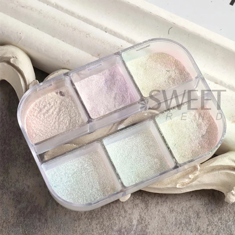 6 Grids Aurora Mirror Nails Powder Aurora Shiny Pearl Chrome Effect Pigments Gel Polish Laser Dust Glitter Manicure Decoration Lootquake LLC