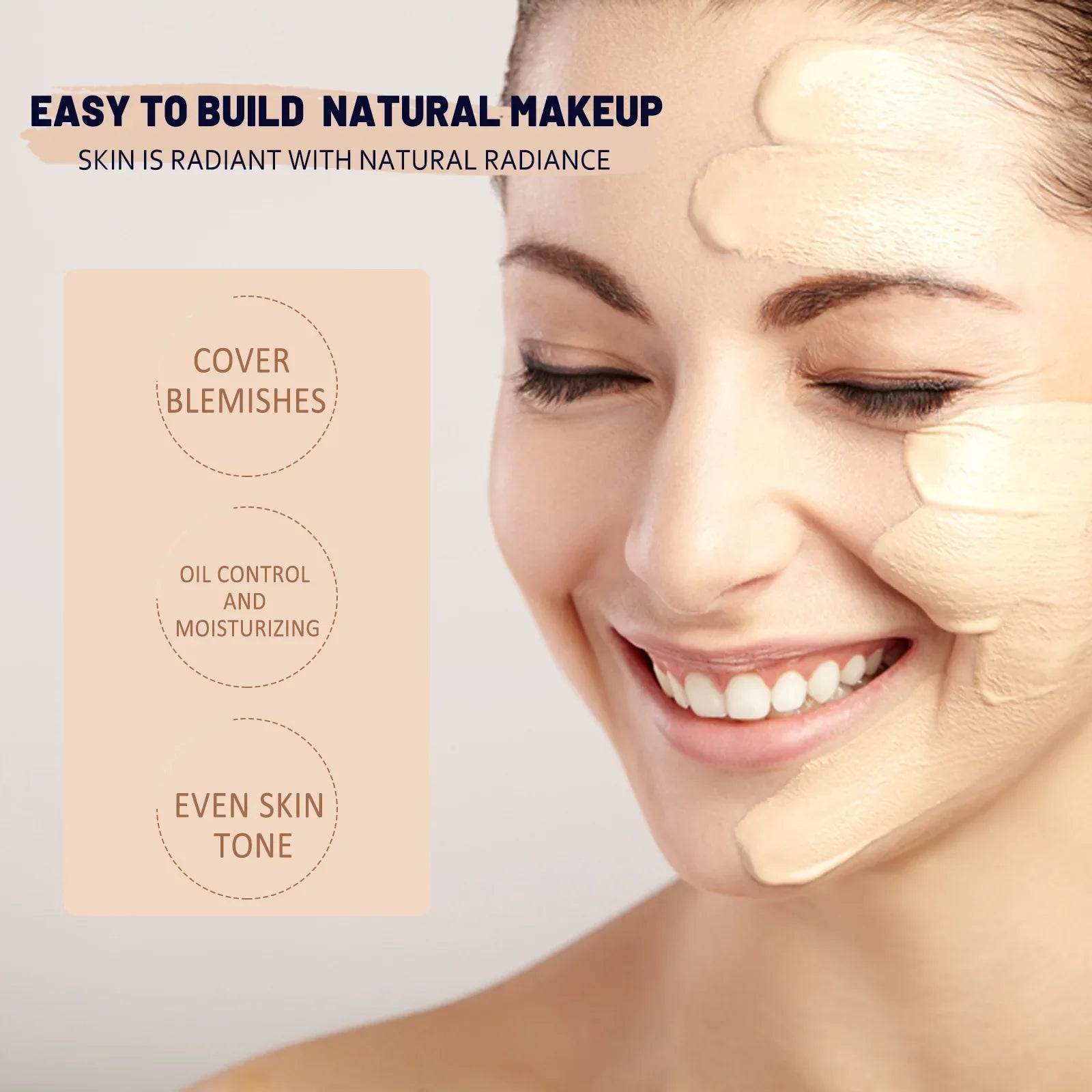 CC Foundation Cream Natural Moisturizing Waterproof Brightening Foundation Concealer Coverage Blemish Oil-control Lasting Makeup