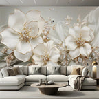 Custom Large Size Modern Wallpaper 3D Embossed Flowers Jewelry Mural Paper TV Background Wall Living Room Decor Home Improvement Lootquake LLC