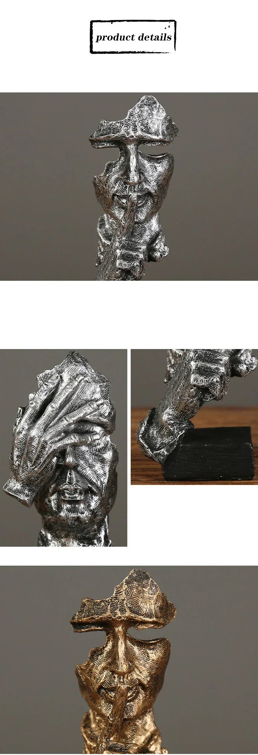 New Creative Abstract Silence Is Gold Abstract Figurine Resin Hand Face Men Statue Sculpture Home Office Living Room Desk Decor Lootquake LLC