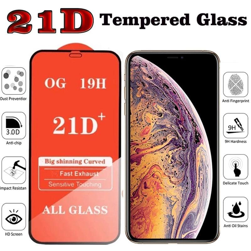 4Pcs 21D Tempered Glass for IPhone 13 11 Pro Max 12 Mini 7 8 6S Plus Screen Protectors for IPhone XS XR X SE Full Cover Glass High Quality Scratch Resistant Tempered Glass For iPhone Stevvex