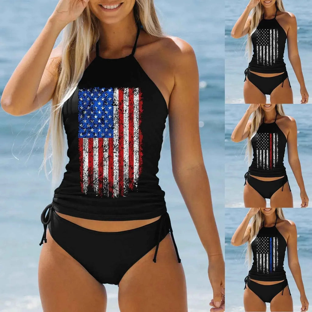 American Flag Print Women's Tankini Swimwear THRIXINE