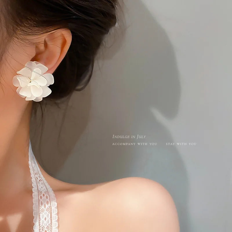Kiss Jewelry Cute Sweet Flower Round Shape Pearl Rhinestone Stud Earrings for Women Tulip Floral Korean Fashion Earring Gift Lootquake LLC