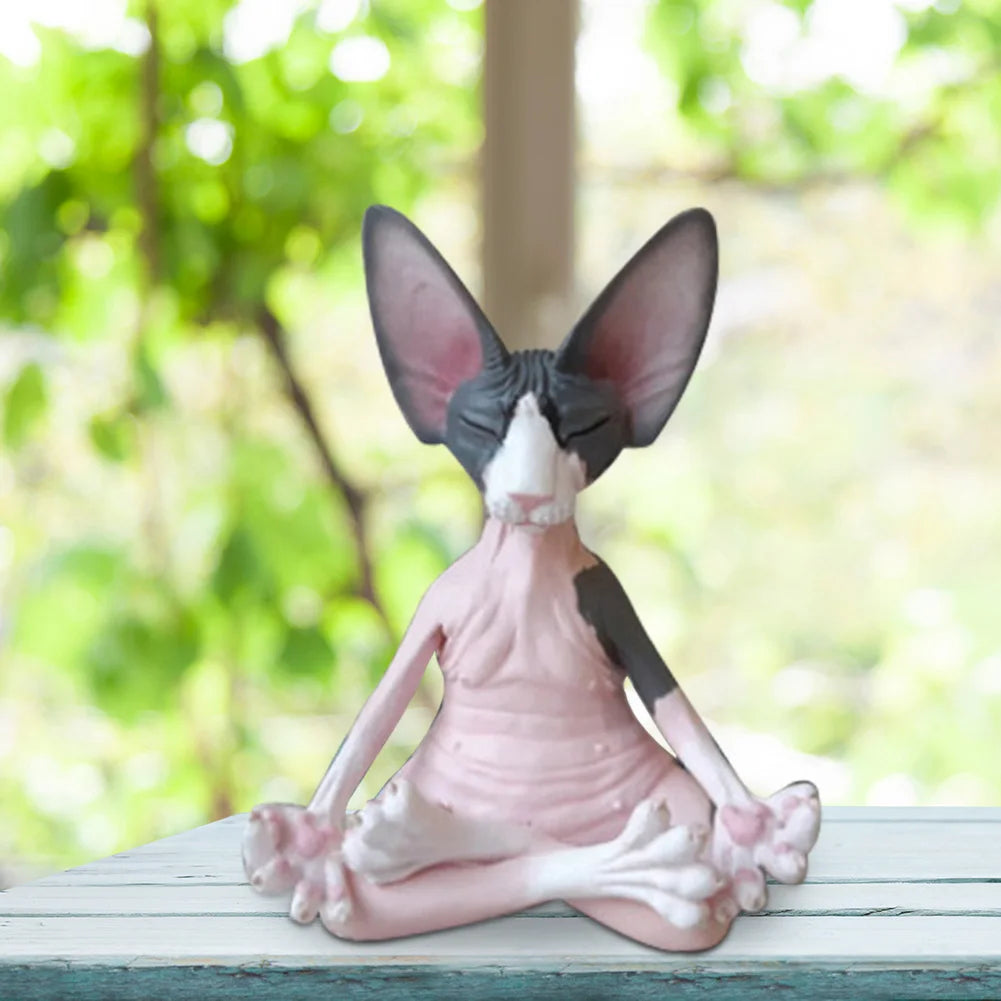 Cat Figurine Sphynx Meditation Statue Yoga Animal Cat Meditate Art Sculpture Micro Decoration Garden Home Office Ornament