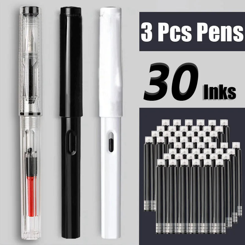 33 Pcs Kawaii Fountain Pen Replaceable Ink Set Black/Blue/Red ink EF 0.38mm School Pens Office Supplies Stationery for Writing Lootquake LLC