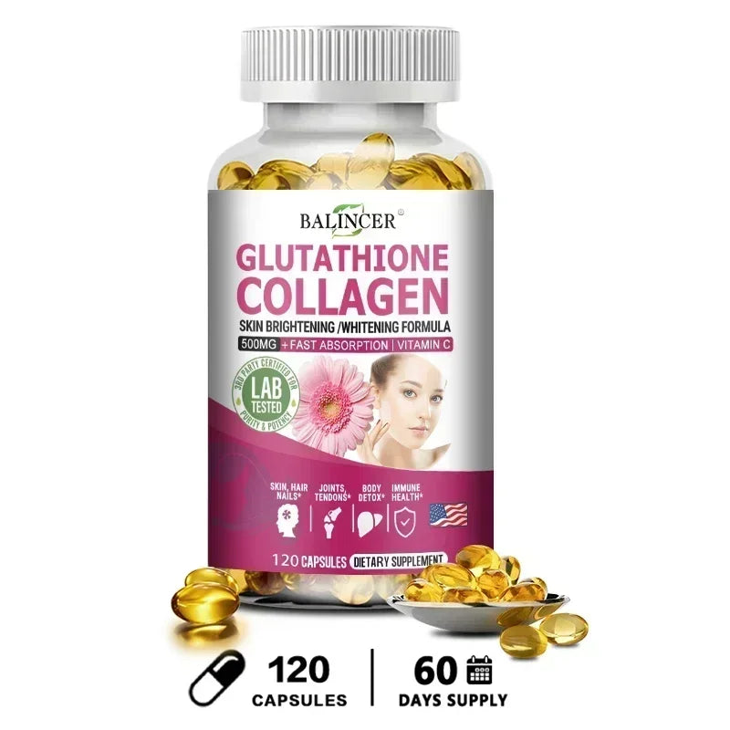 Collagen Capsules,Containing Glutathione,Vitamin C,Help Support Joint Cartilage,Calcium Absorption and Immune System,Skin Health