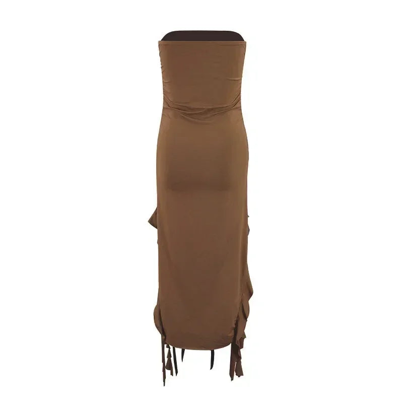 BWQ Long Dresses For Women Slit Sexy Bodycon Sleeveless Jellyfish Dress Hot Girls Fashion Off The Shoulders Maxi Dress Woman