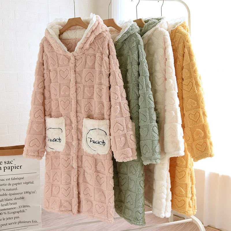 Autumn Winter Sleepwear For Sleeping Warm Hooded Robe Women Pajamas Bathrobe Woman Clothing Pijama Mujer Flannel Pyjama New Hot Lootquake LLC