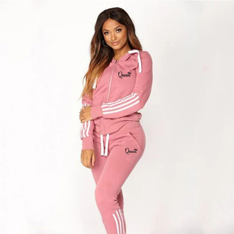 ChicStride: Women's Striped Hoodie & Jogger Set THRIXINE