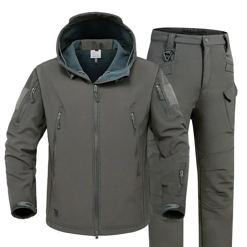 5XL Shark Skin Soft Shell Autumn and Winter Plush Thickened Mountaineering Tactics Training Breathable Windproof Charge Suit Lootquake LLC