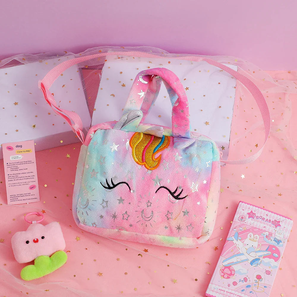 Plush Unicorn Single Shoulder Crossbody Bag for Children's Coin Purse Girl Travel Handbag Cute Student Gift Storage Pencil Bags Lootquake LLC