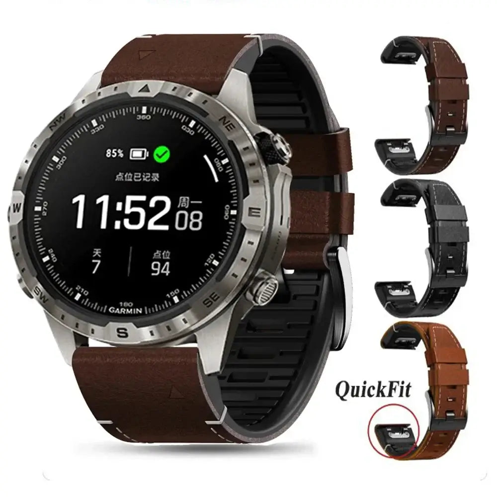 Garmin Leather Silicone QuickFit Band - Durable Stylish Strap - SJB-DIAMOND ELITES