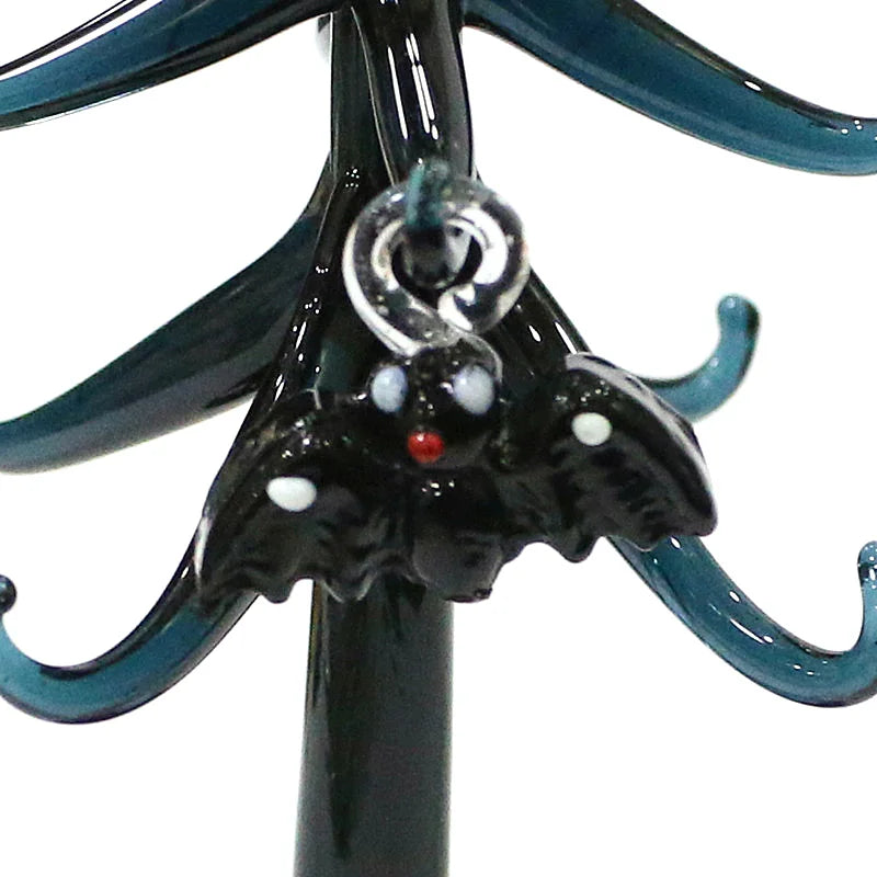 Halloween Decor Cute Glass Tree Figurine Ornaments with Mini Owl Spider Bat Pumpkin Cross Ghost Evil Eye Heart Moon Hat Pendant Lootquake LLC