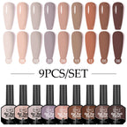 Gel Nail Polish Set, 9-piece, hypoallergenic, fragration-free, washable, advanced gel formulation for home nail and salon use