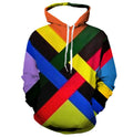Men's Color Block Stitching Hooded Sweatshirt Geometric Print Spring And Autumn Loose Casual Polyester Fabric Top Pi-Mart