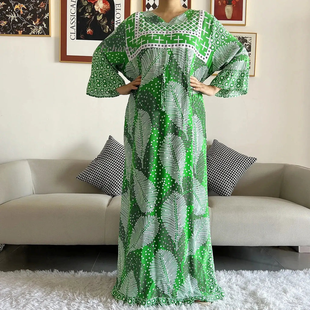 New Style African Dashiki Print Long Sleeve Loose Cotton Elegant Women  Abaya Long Dress Summer Maxi Casual Dresses Vestidos