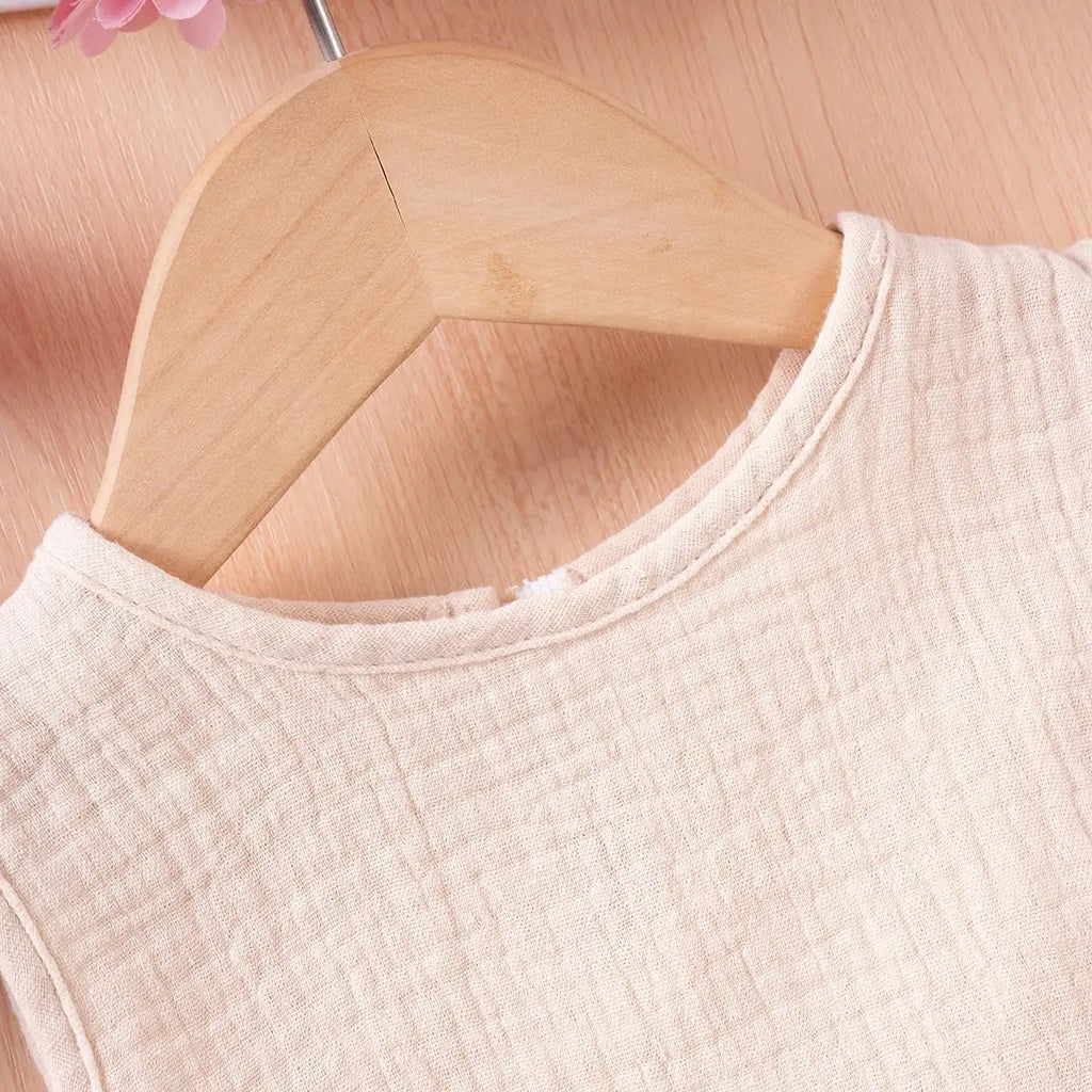 Summer Kids Cotton Casual 2pcs Toddler Girls Solid Color Sleeveless Top + Ruffle Pants Set Comfortable Fashion Hot Sale