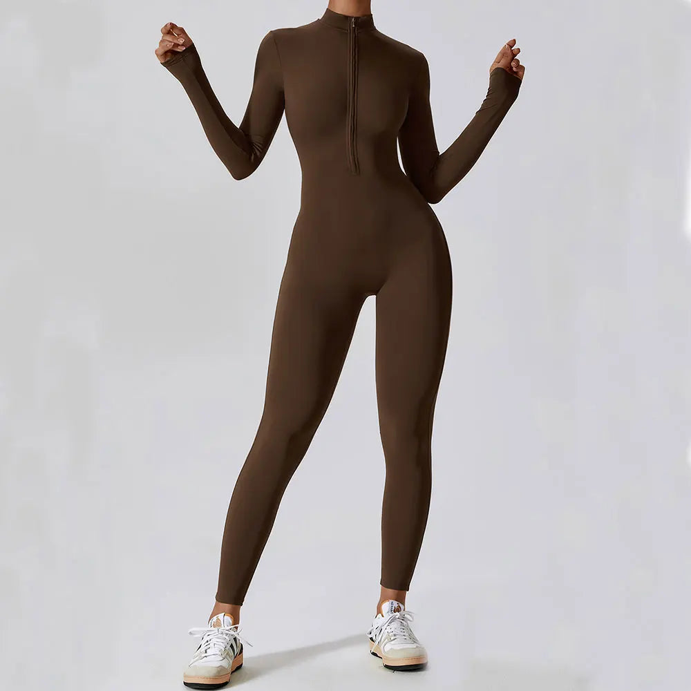 Yoga Jumpsuit Long Sleeved Zipper Rompers THRIXINE