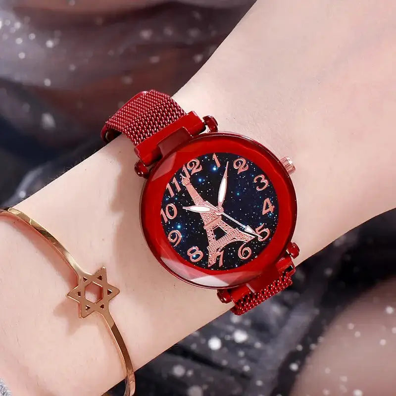 Luxury Mesh Steel Belt Quartz Wristwatches Eiffel Tower Watch for Women Simple Ladies Dress Party Watch Relógio Feminino Gifts