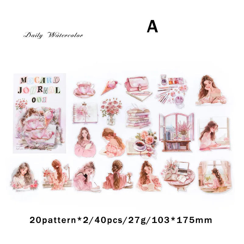 Journamm 40pcs/pack PET Materials Character Sticker DIY Scrapbook Collage Supplies Creative Decor Stationery Aesthetics Stickers Lootquake LLC