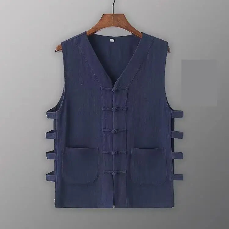 Vintage Vest Men Cotton Linen Shirt Kung Fu Vest Summer Tank Top Tang Suit Traditional Chinese Clothing Sleeveless Open Cardigan Lootquake LLC