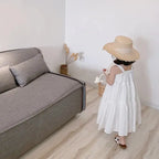 Girls Cotton Solid White Dress Ruffles Kids Strap Dress Summer Sleeveless Toddler Baby Long Dress Girl Clothes 1-6Y Kleid/robe