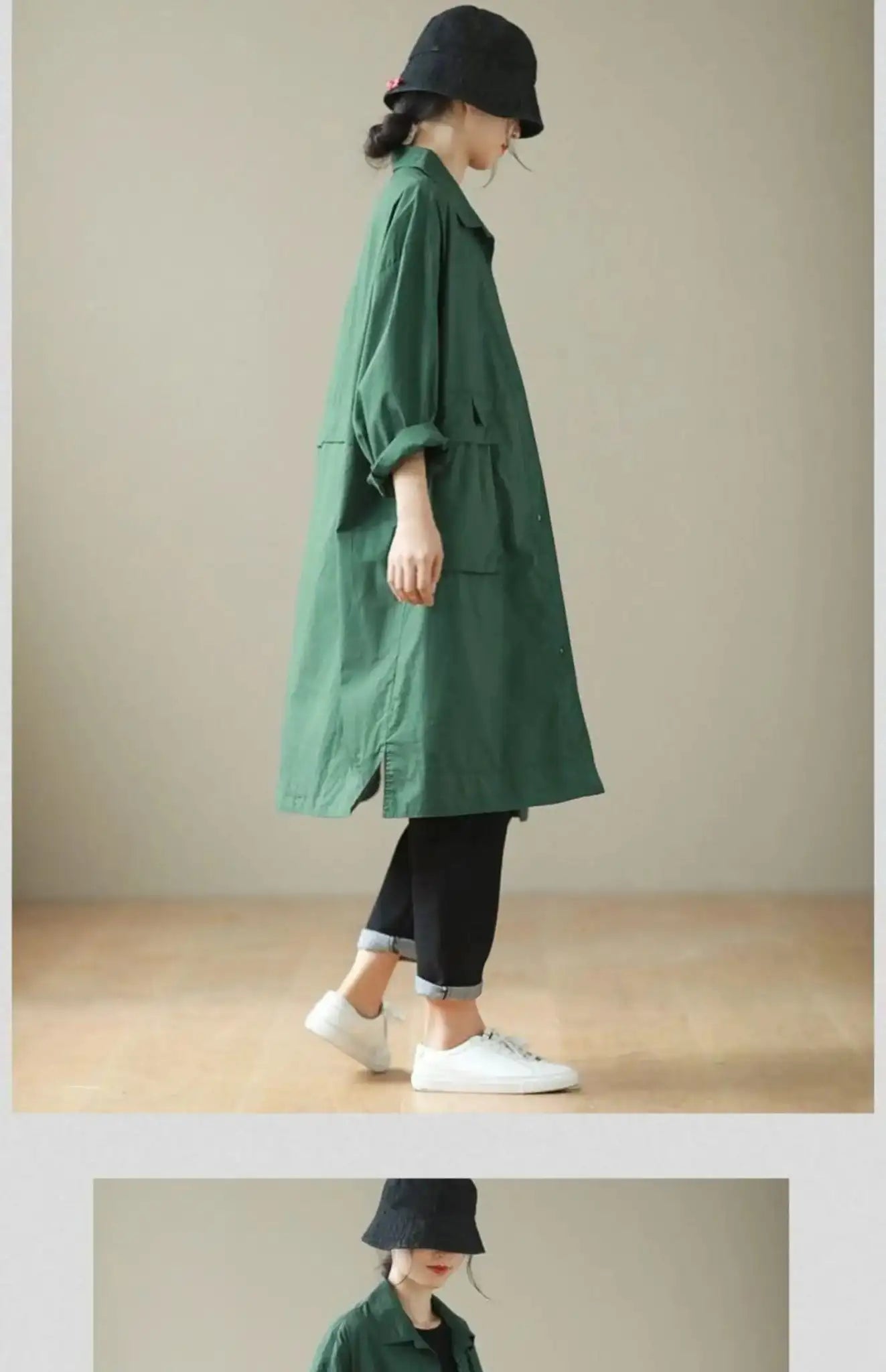 9290 Spring Fall Trench Coat Women Mid Length Windbreaker Single-breasted Double Pockets Casual Loose Overcoat Female Outerwear