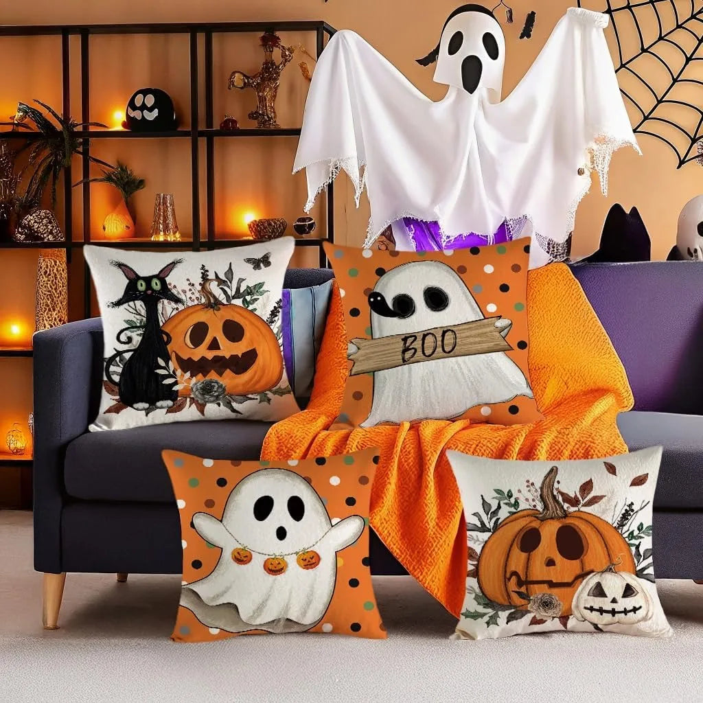 Halloween Pillowcases: Cat, Ghost, and Pumpkin Themed Decor! Sofa cushion cover, holiday party decoration, gift Lootquake LLC