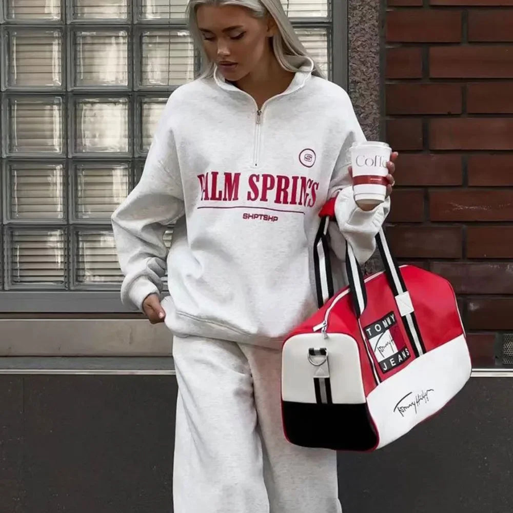 Zekye Y2K Red Letter Print Turtleneck Hoodie