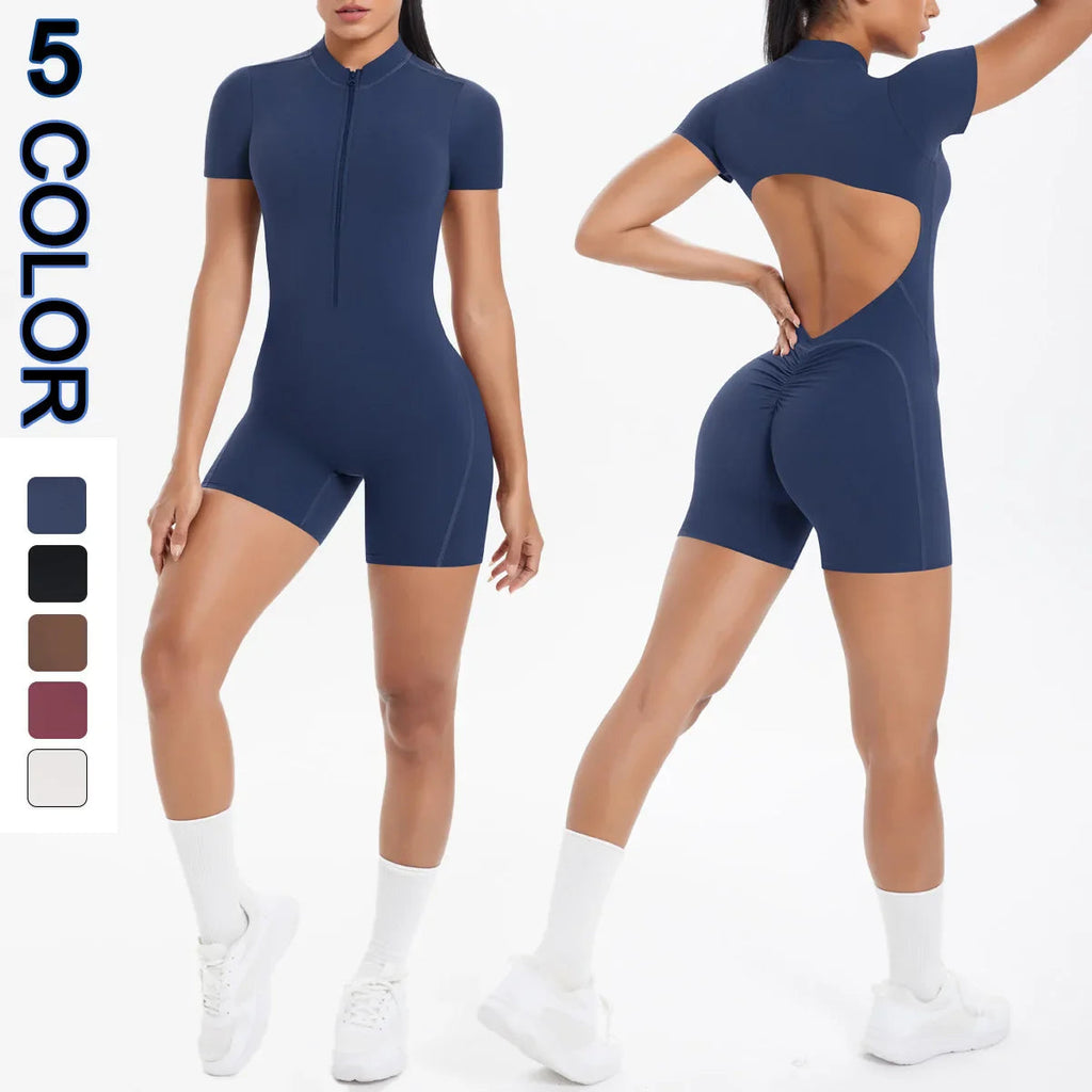 FlexiFit Backless Zip Jumpsuit - Women's Yoga Wear THRIXINE