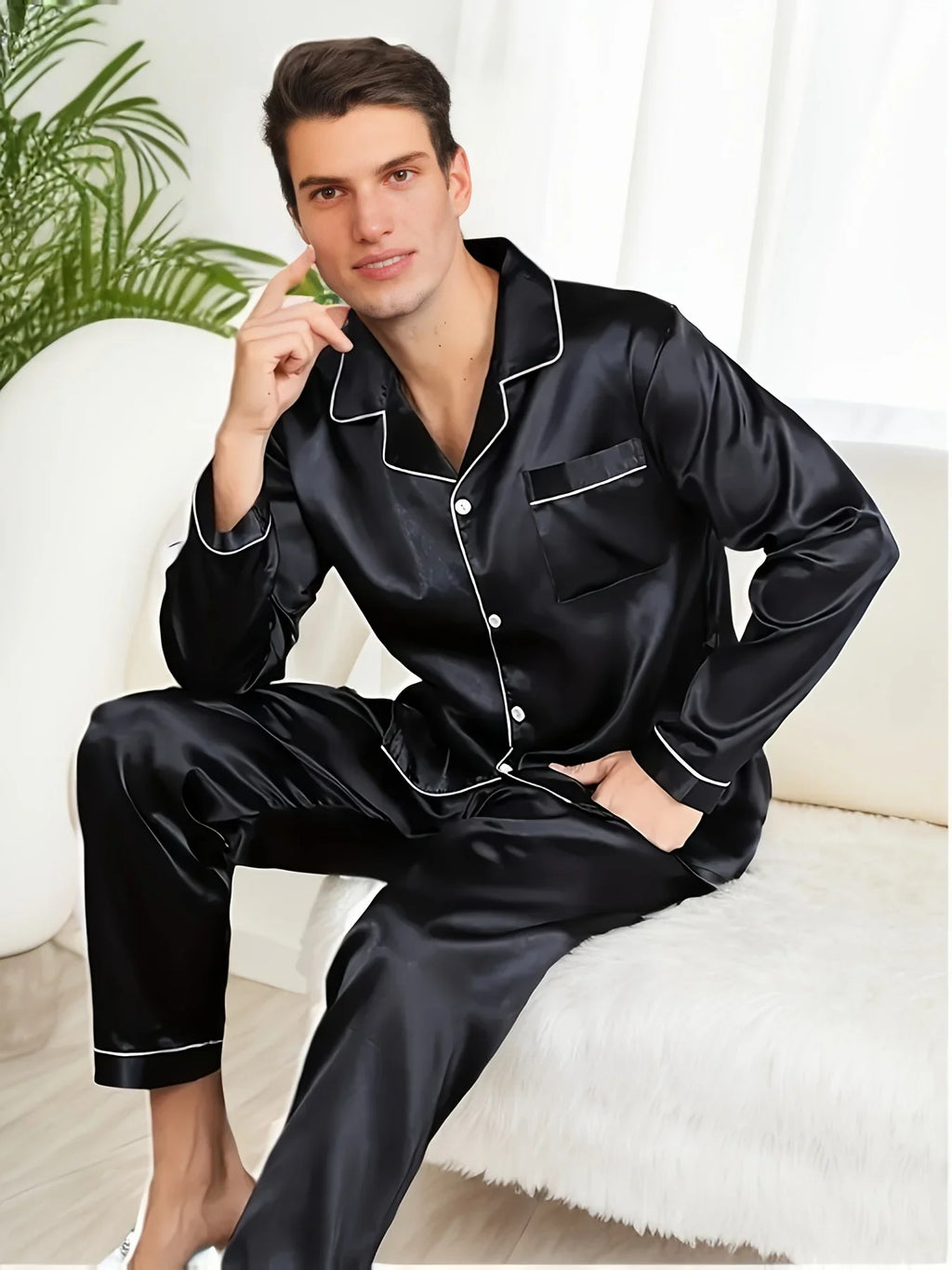 Men Pajama Sets Microfiber Sleepwear For Sleeping Man Shirt Silk Long Sleeve Pyjama Male Home Night Wear Plus Size Loungewear Lootquake LLC