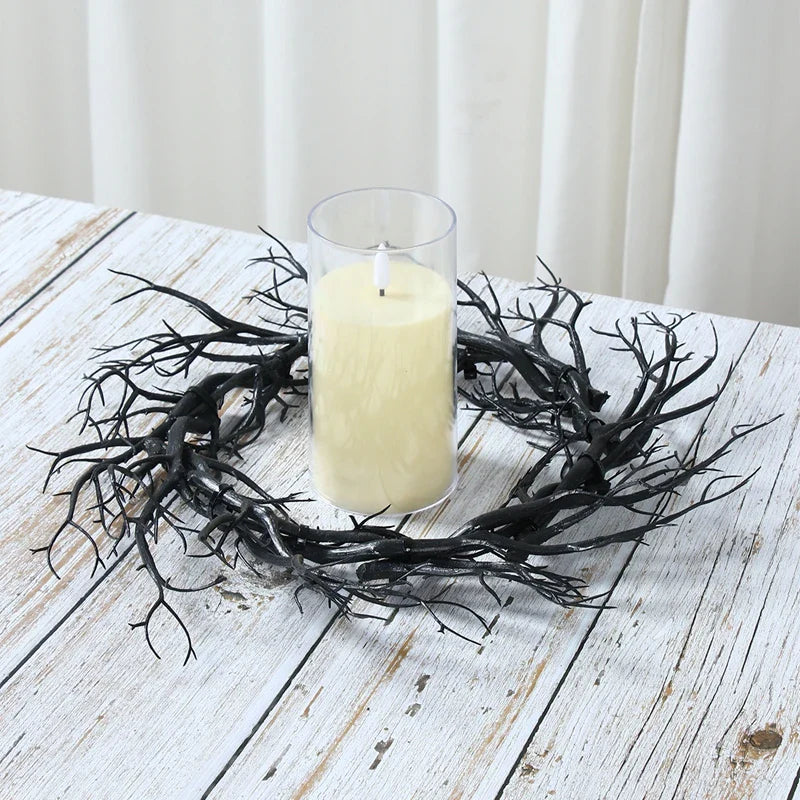 Black Halloween Wreath Artificial Branches Door Garland Wreath Halloween Decorations Scary Home Indoor Outdoor Party Decor Lootquake LLC