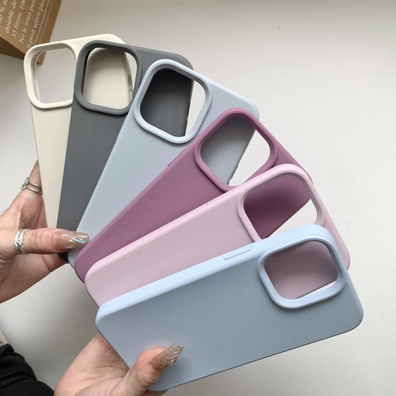 Silicone Soft Thick Protective Rubber Phone Basic Case For iPhone 14 13 Pro Max Case Luxury Silicone Phone Case for iPhone Solid Color Classic Camera Protection Case Stevvex