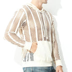Men Mesh Shirt Transparent Long Sleeve Men Clothing Sexy Solid Party Nightclub Hooded Tops Lootquake LLC